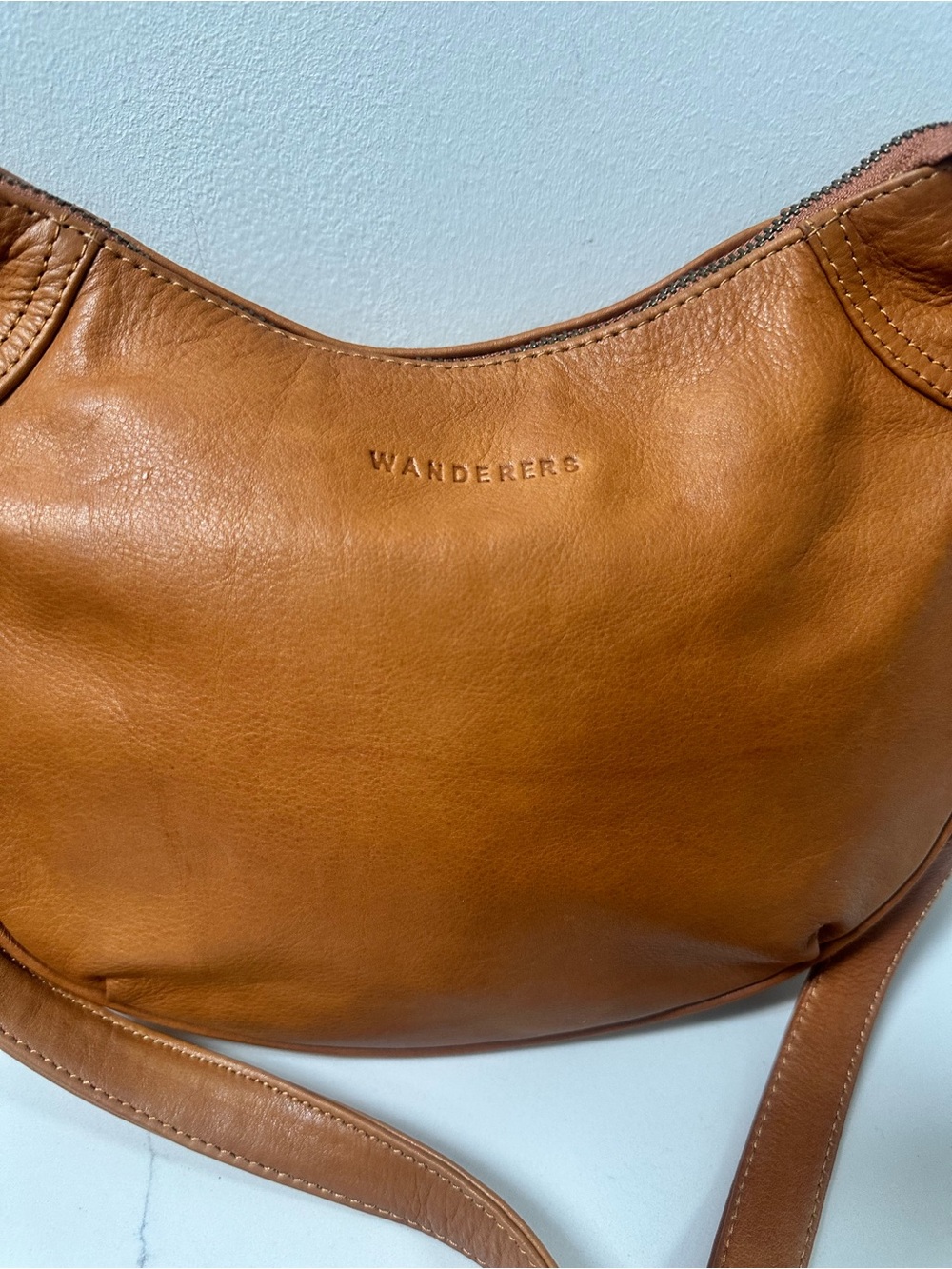 Wander Travel Co Santorini Saddle Crossbody Bag in Tan - soft cowhide leather - Picture 2 of 10